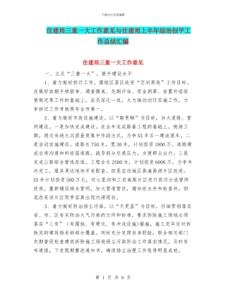 住建局三重一大工作意见与住建局上半年综治创平工作总结汇编