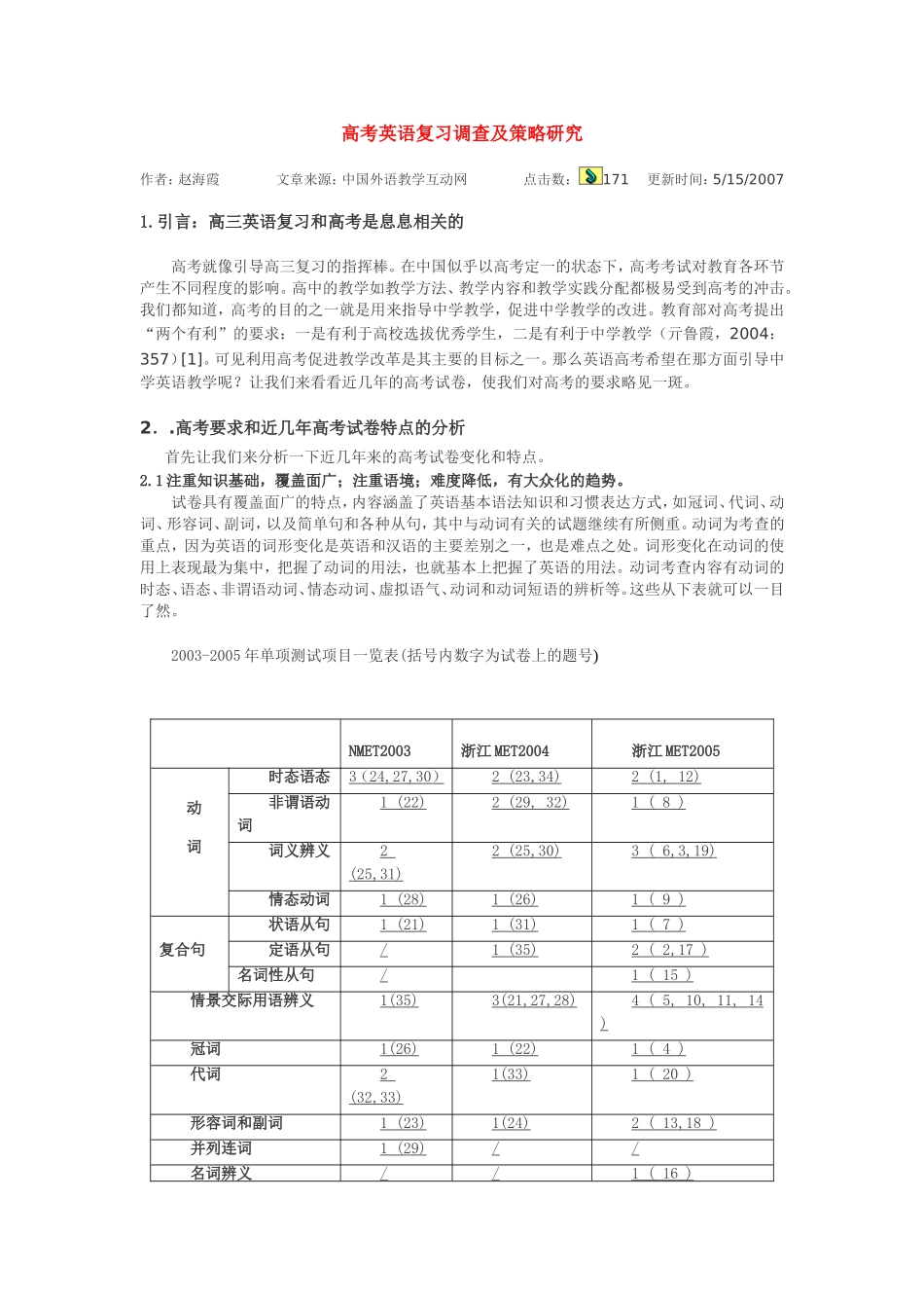 高考英语复习调查及策略研究_第1页