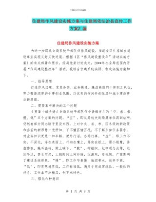 住建局作风建设实施方案与住建局依法治县宣传工作方案汇编