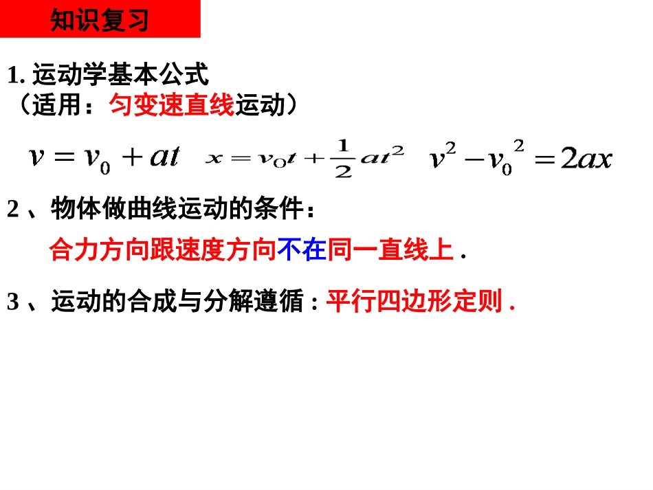 高中一年级物理必修2第五章曲线运动3抛体运动的规律第一课时课件_第1页