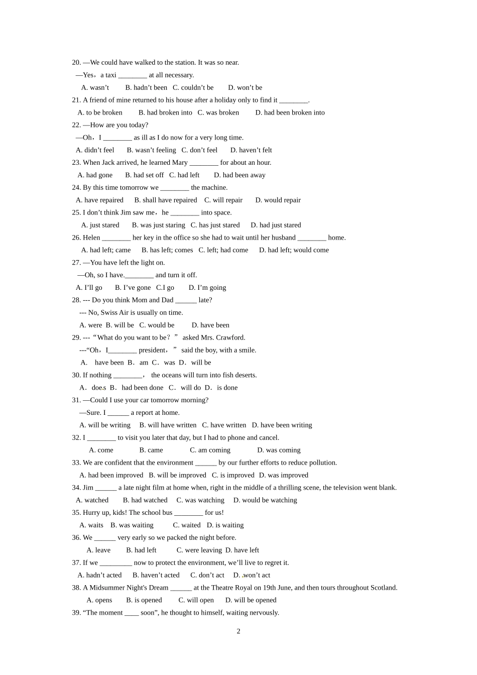 高一英语时态语态练习_第2页