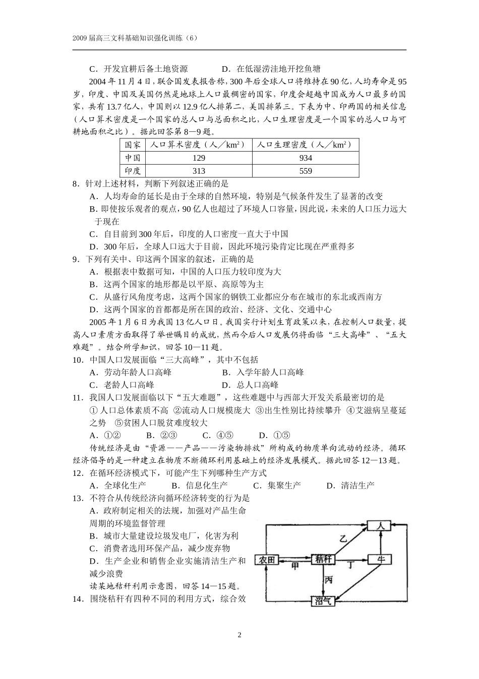 2009届高三文科基础地理强化训练(6)_第2页