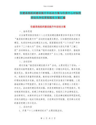 住建系统组织建设提升年活动方案与住房中心对标找差创先争优贯彻落实方案汇编