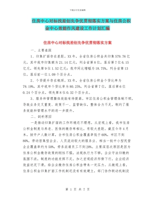住房中心对标找差创先争优贯彻落实方案与住房公积金中心效能作风建设工作计划汇编