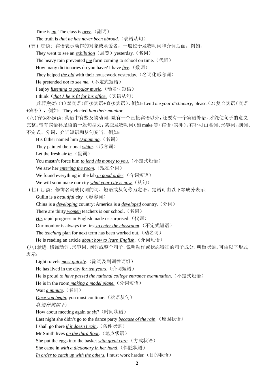 语法复习一：句子成分；简单句、并列句和复合句_第2页