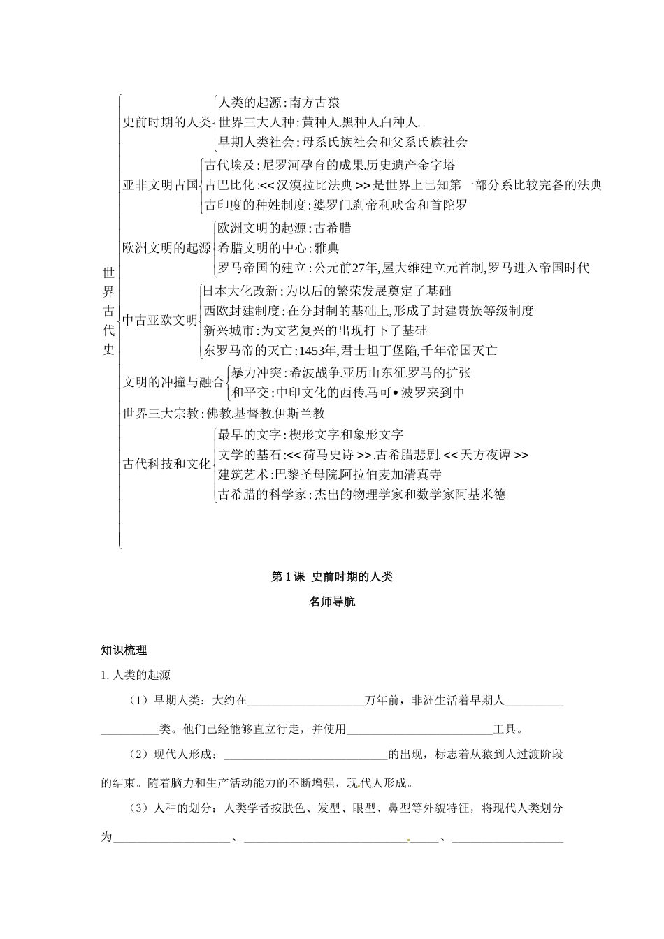 九年级历史上册 第1课(史前时期的人类)同步测试 岳麓版试卷_第2页