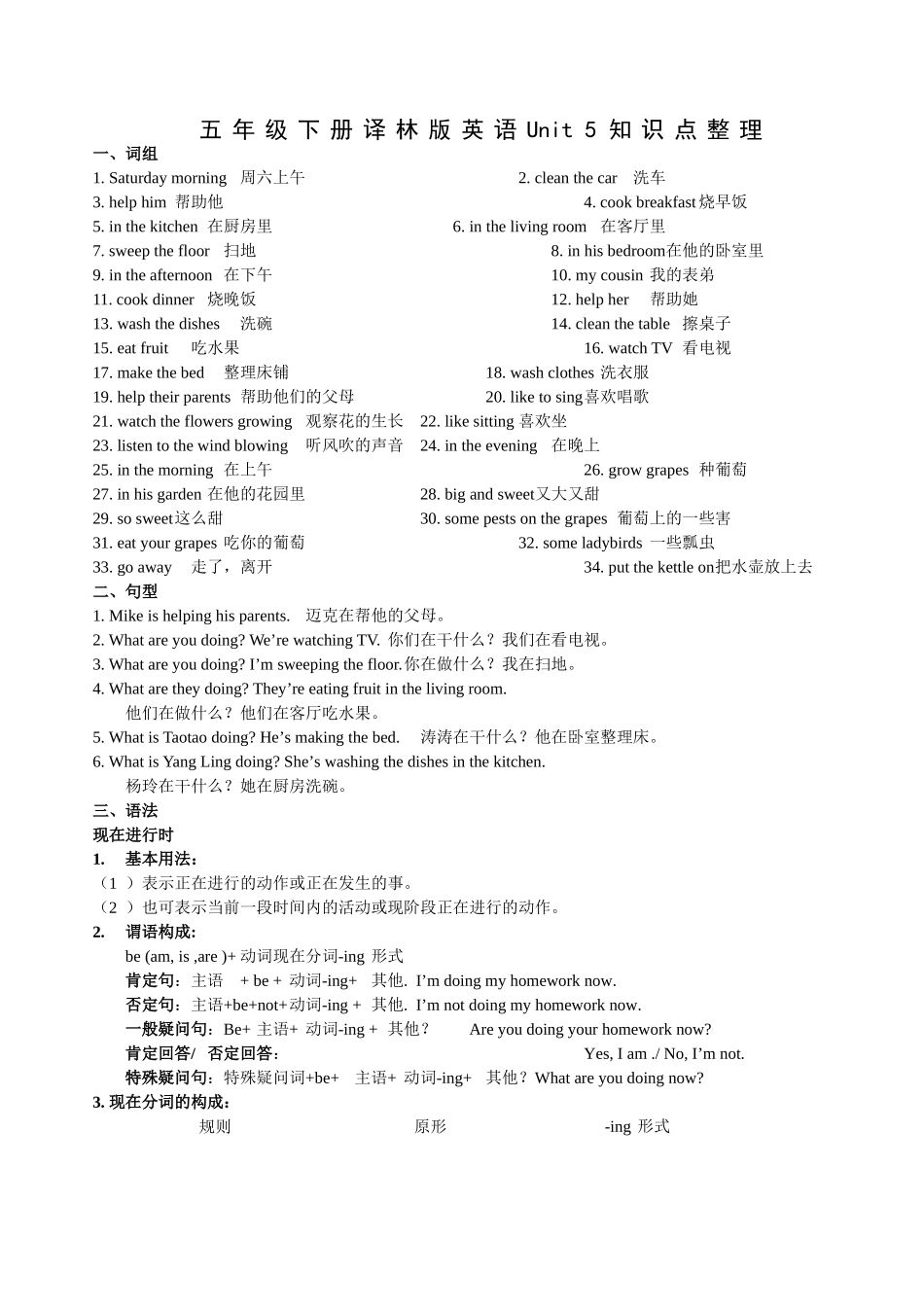 译林英语五年级下册U5单元知识点_第1页