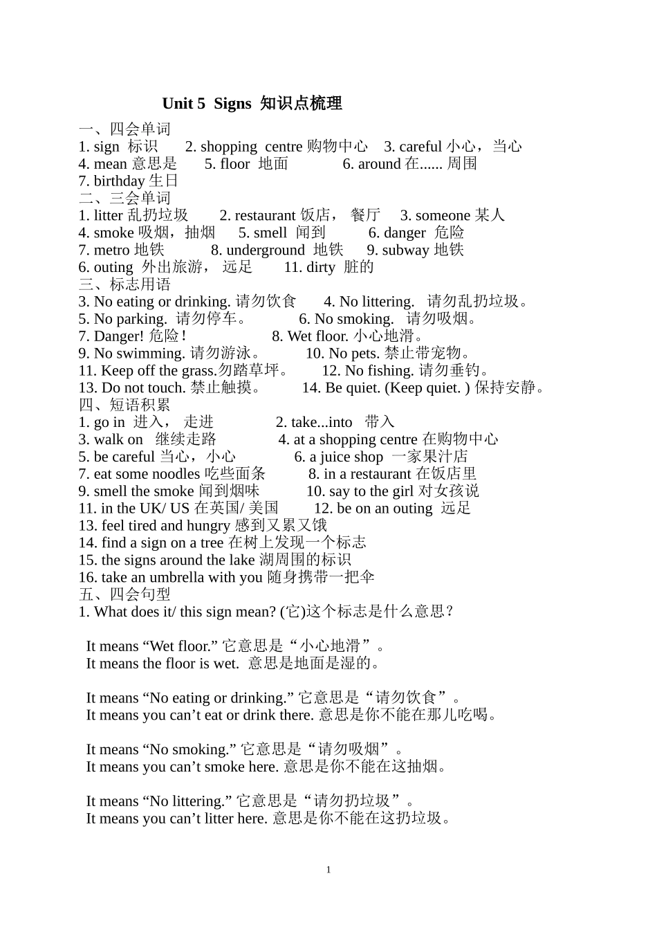 译林版六英上Unit5知识点（可直接打印）_第1页