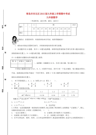 山东省青岛市市北区九年级数学上学期期中试卷试卷
