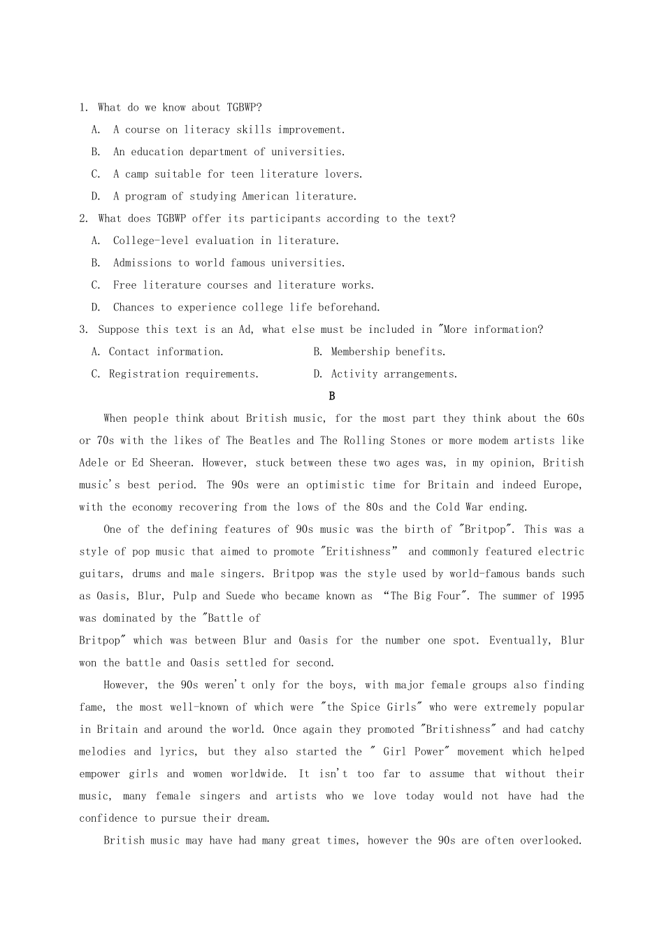 山东省威海市高考英语4月模拟考试(一模)试卷 山东省威海市高考英语4月模拟考试(一模)试卷 山东省威海市高考英语4月模拟考试(一模)试卷_第2页