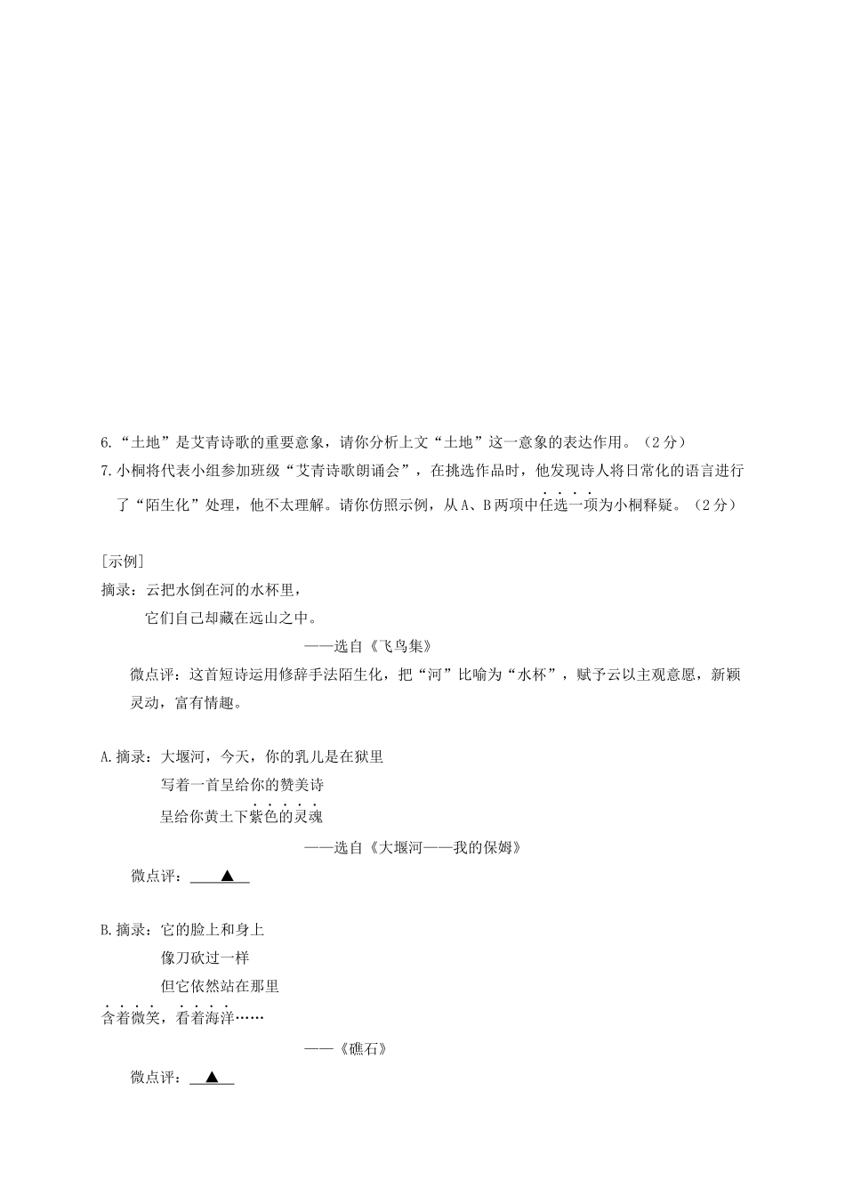 初中语文学业水平考试适应性试卷一 试题_第3页