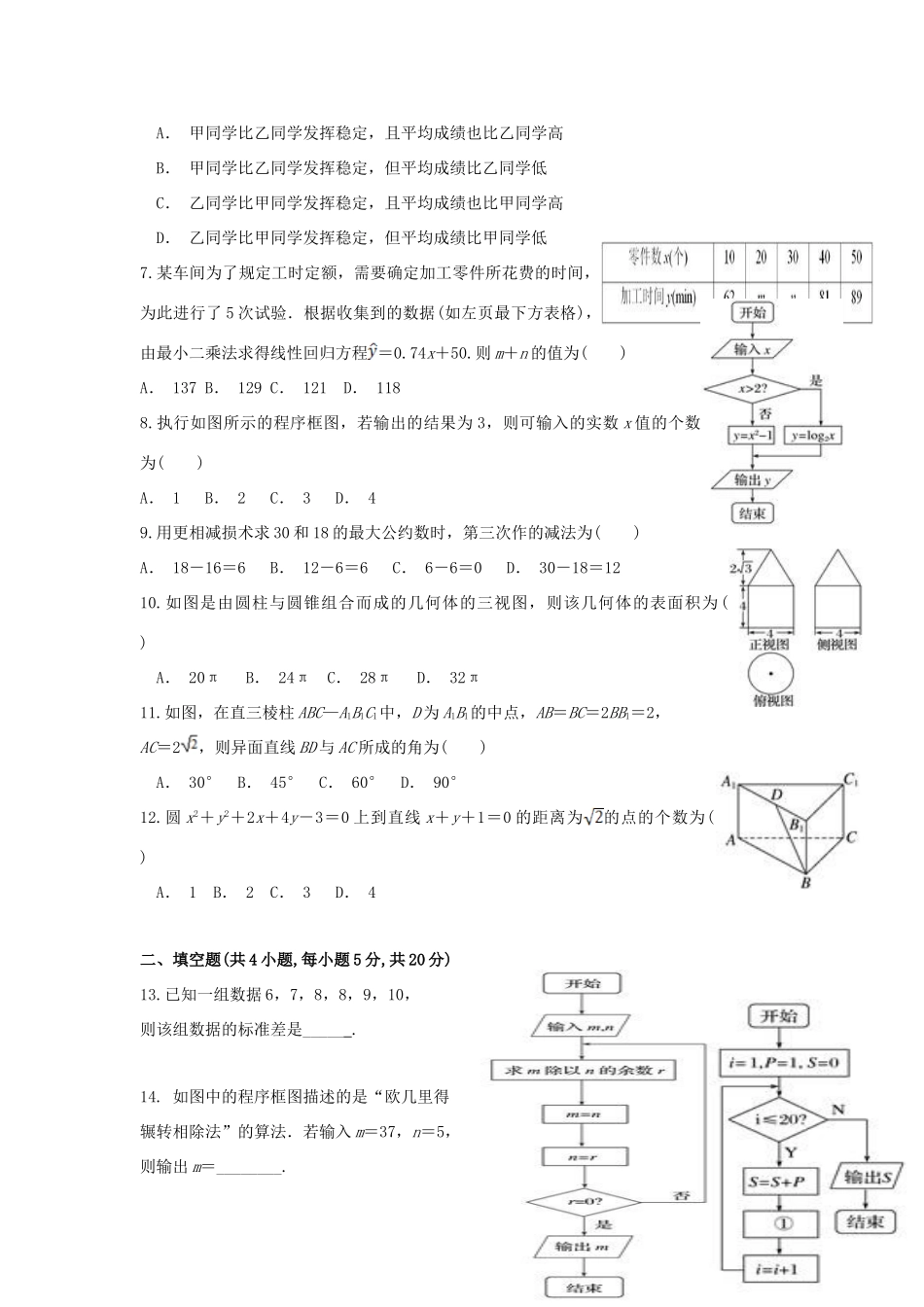 安徽省滁州市定远县育才学校高二数学上学期期末考试试卷(普通班)理试卷_第2页