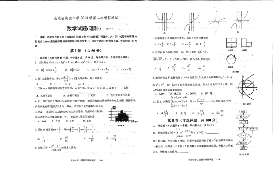 山东省济南市高三数学下学期第二次模拟考试试卷 理(PDF，无答案)试卷_第1页