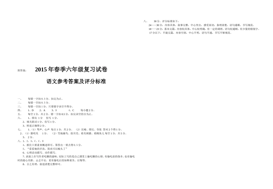 2015年前川五小六年级语文模拟试卷(李芹)_第3页