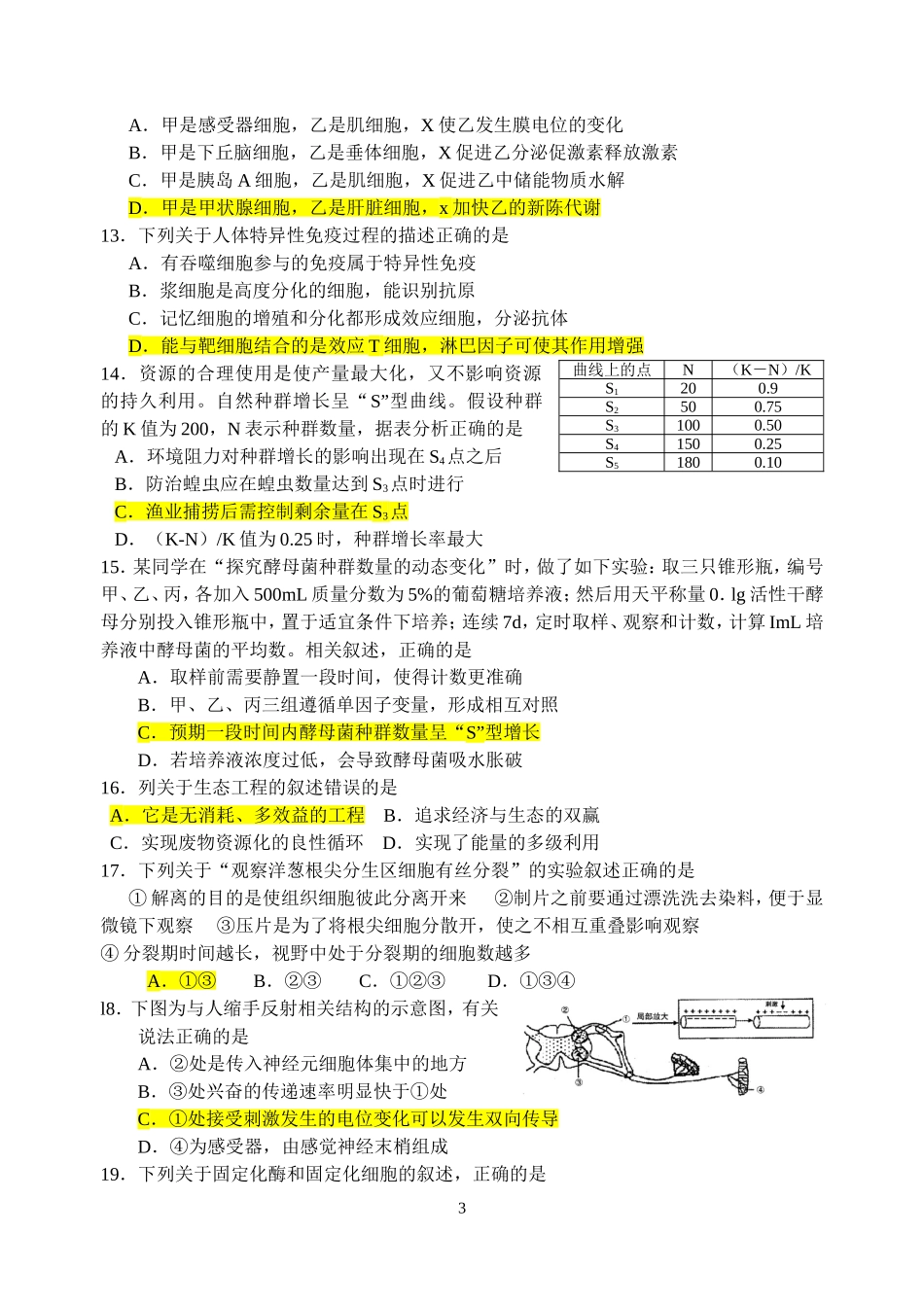 2012年高考生物模拟卷一_第3页