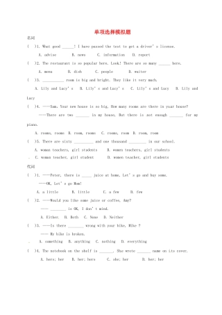 中考英语语法专项复习 名词、代词模拟题试卷