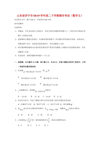 山东省济宁市08-09年高二数学下学期期末考试(文)试卷