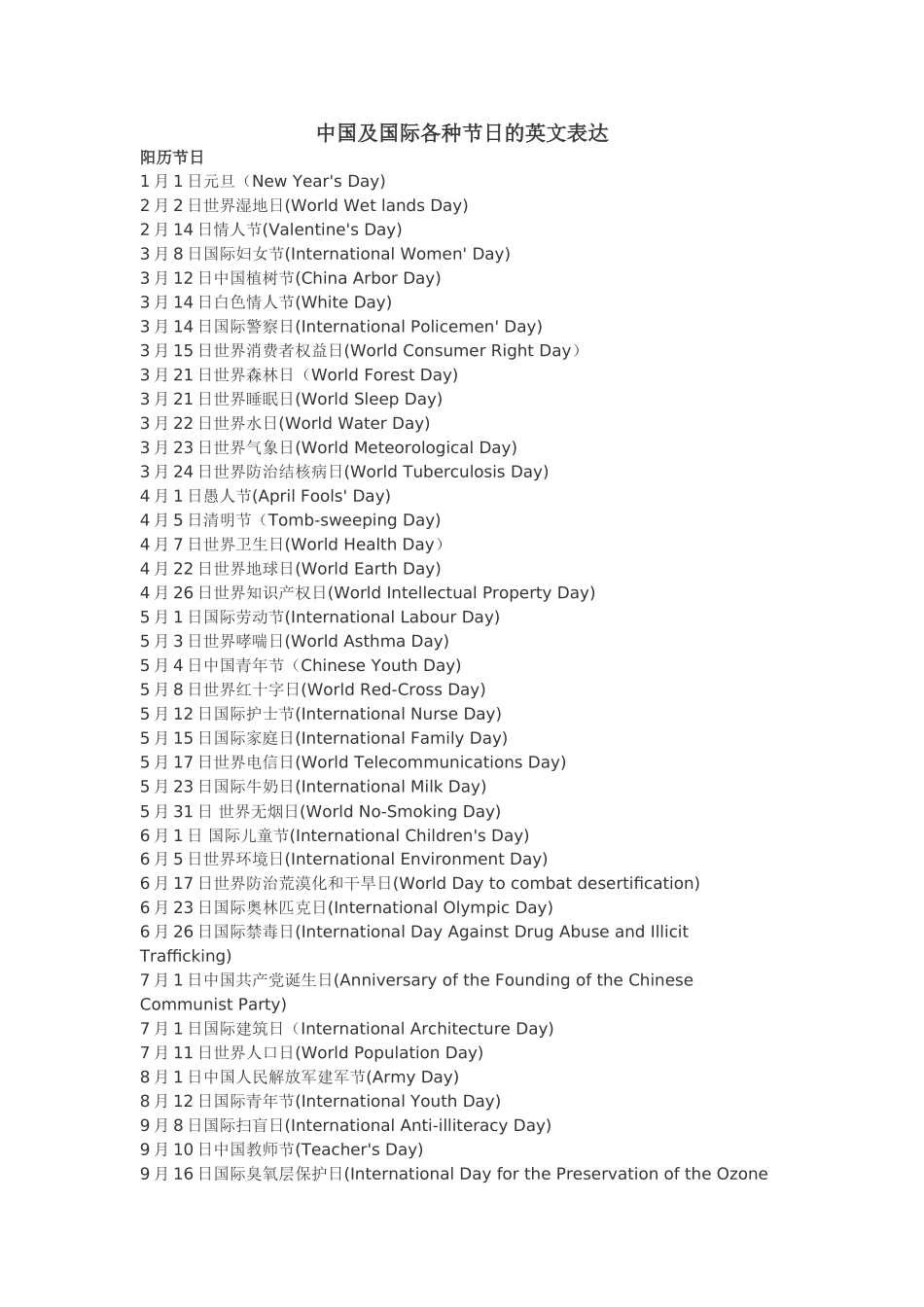 世界各种节日的名称_第1页