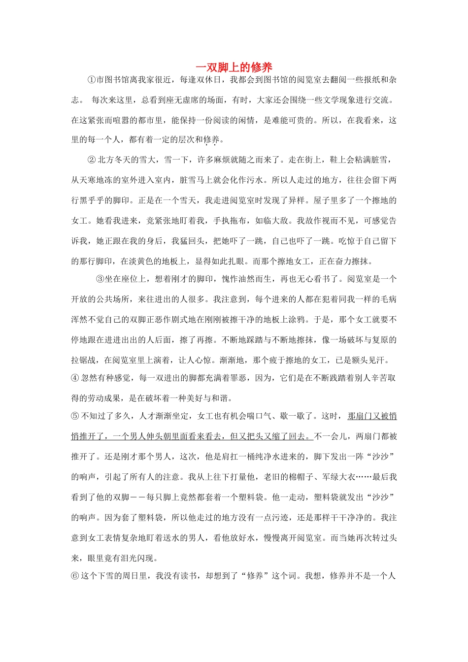 中考语文阅读题复习 一双脚上的修养试卷_第1页