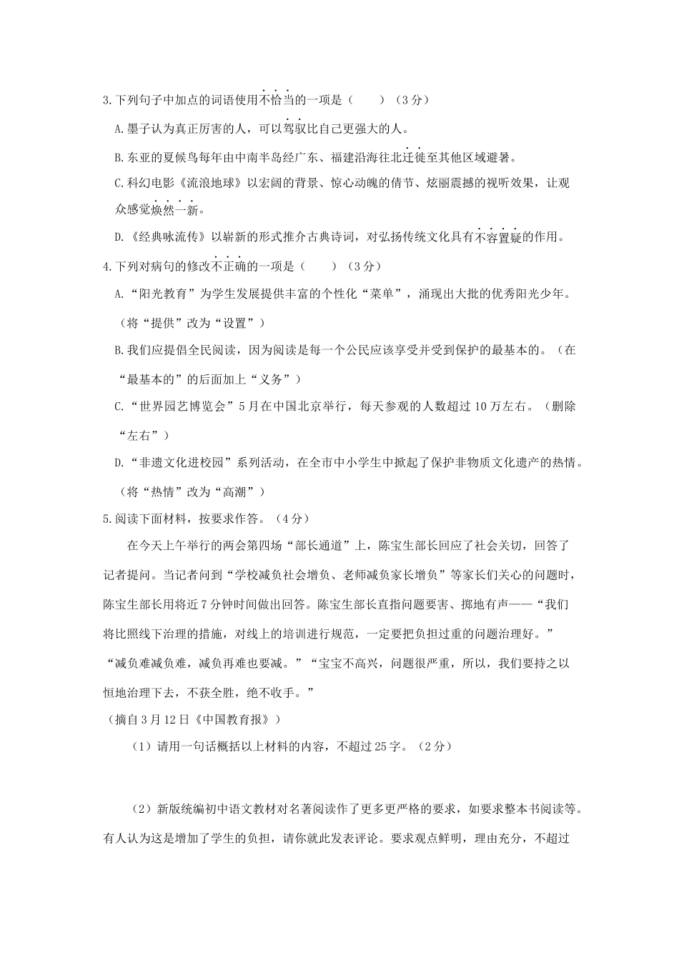 中考语文全真模拟卷(四)试卷_第2页