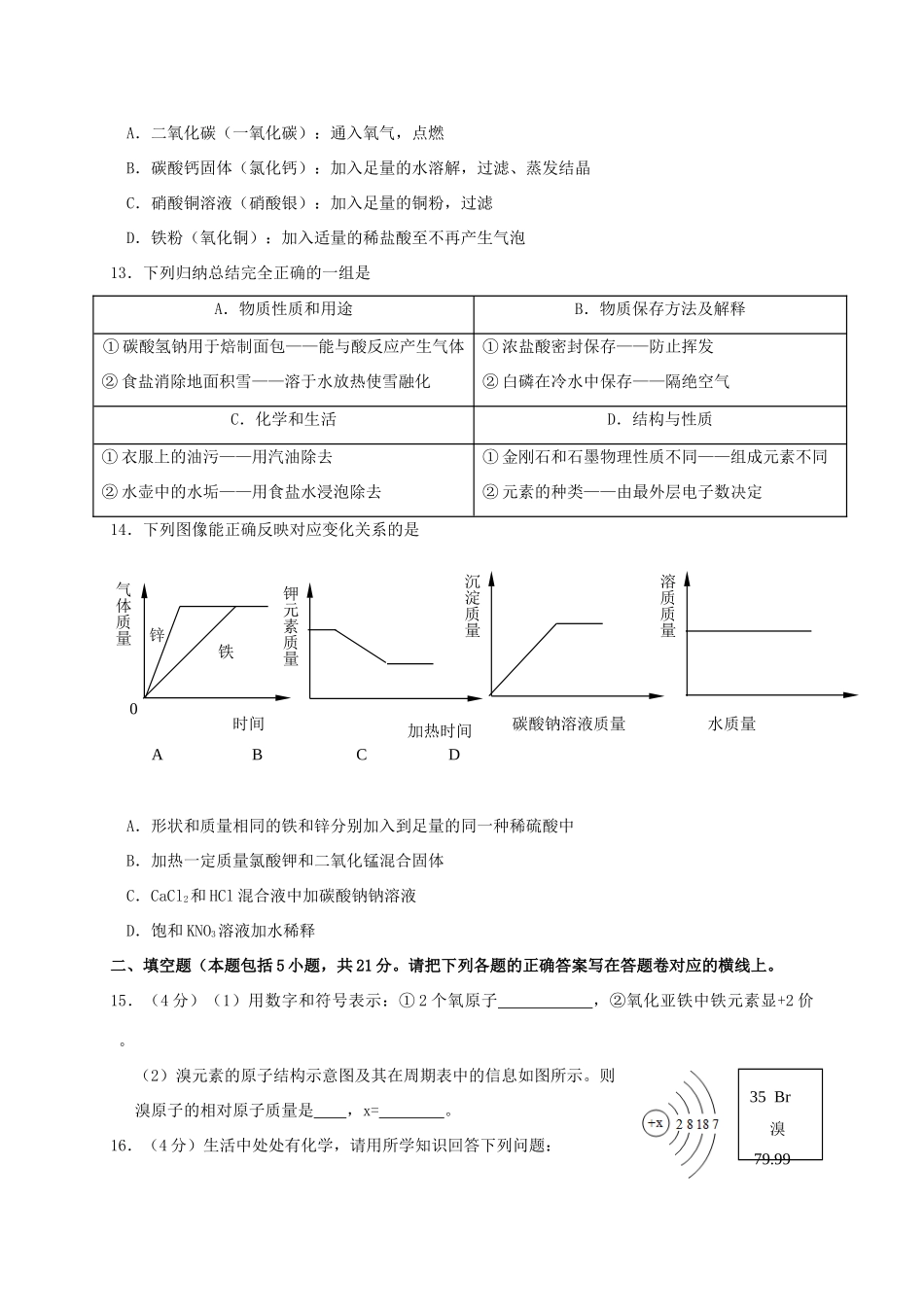 九年级化学5月模拟试卷试卷_第3页
