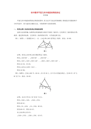 初中数学平面几何中线段相等的妙证学法指导学法指导 试题