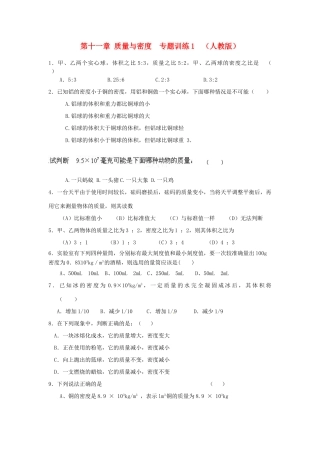 九年级物理 第十一章质量与密度专题训练1 人教新课标版试卷