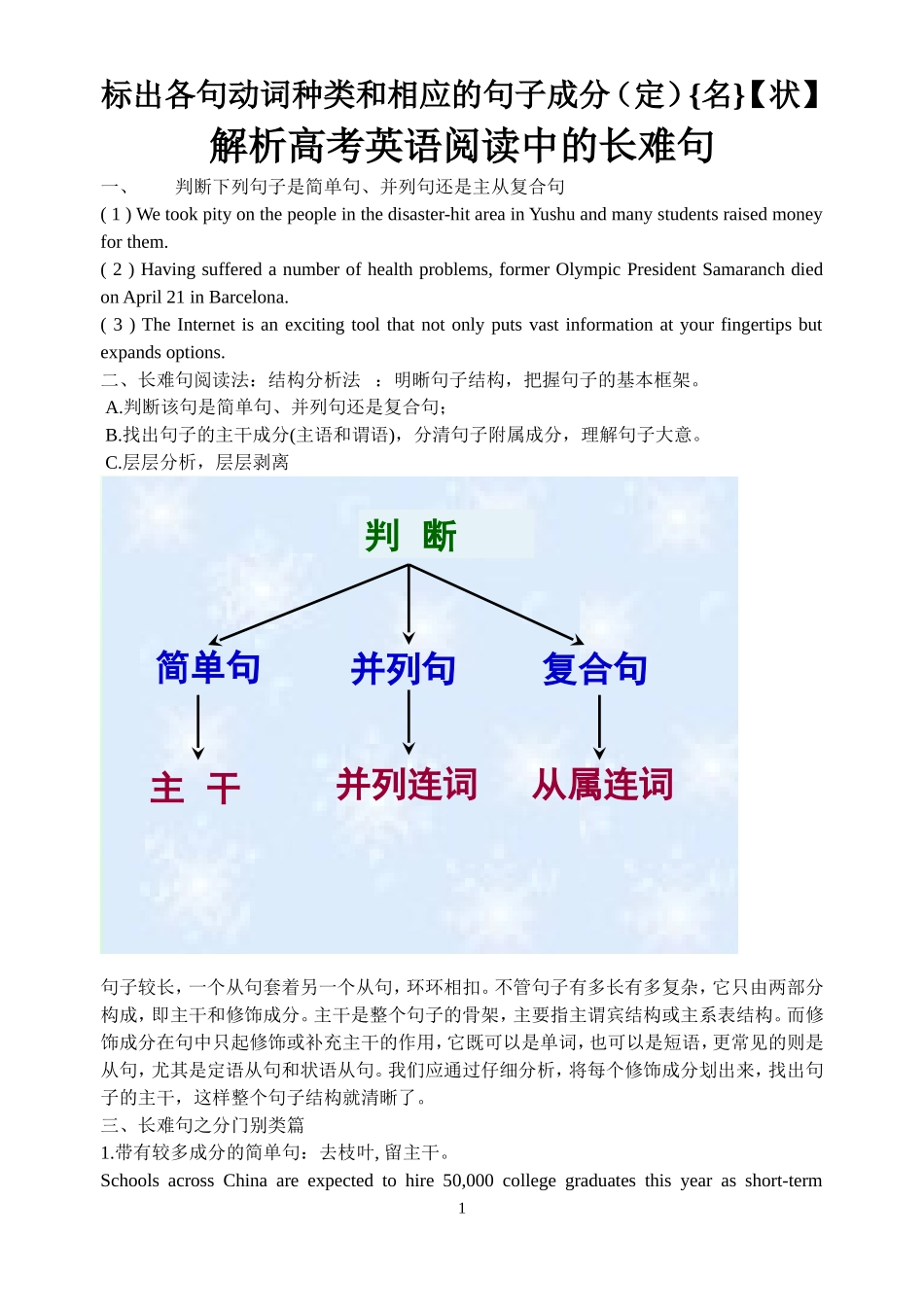 解析高考英语阅读中的长难句_第1页