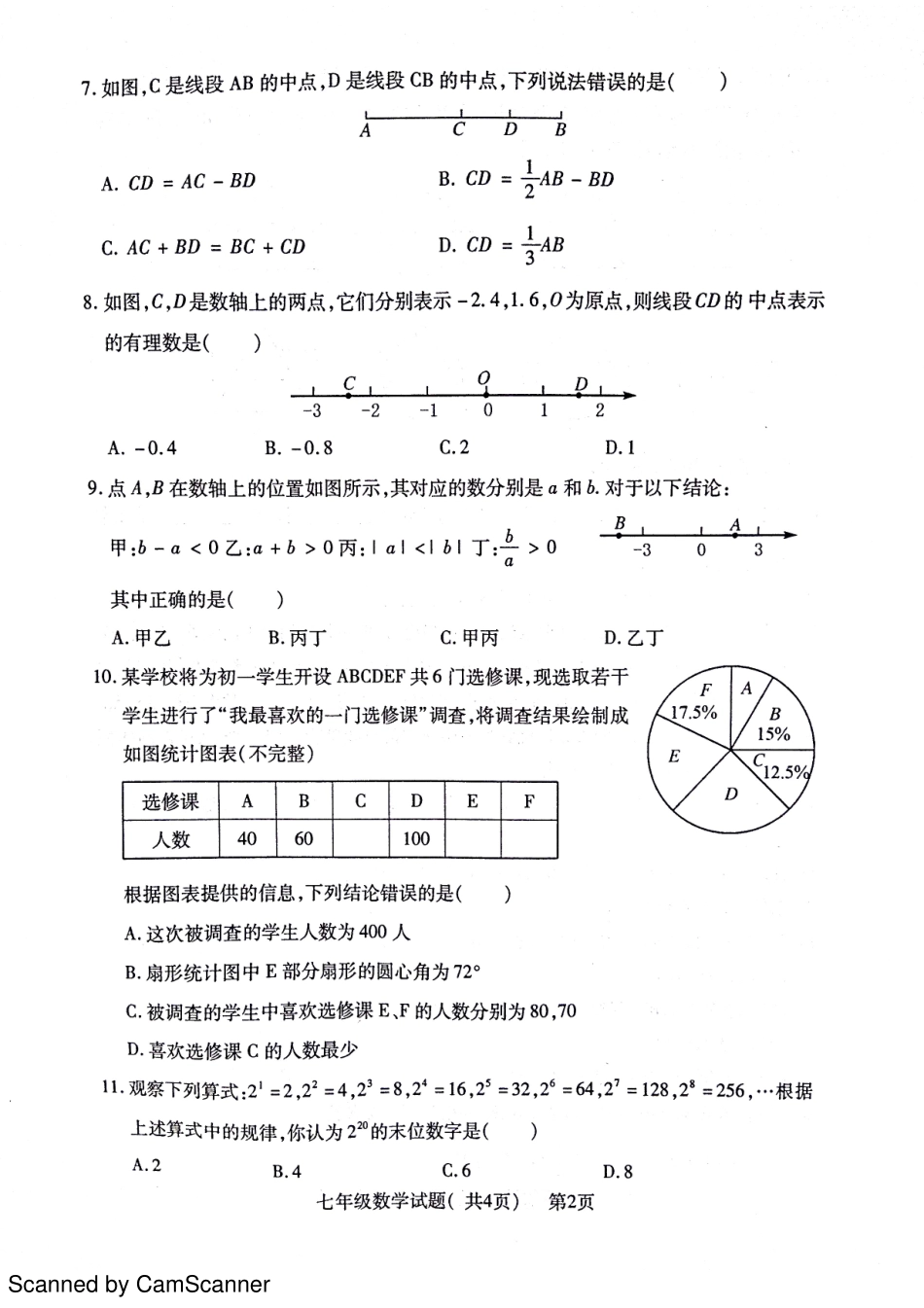 山东省聊城市莘县七年级数学上学期期中试卷(pdf) 青岛版试卷_第2页