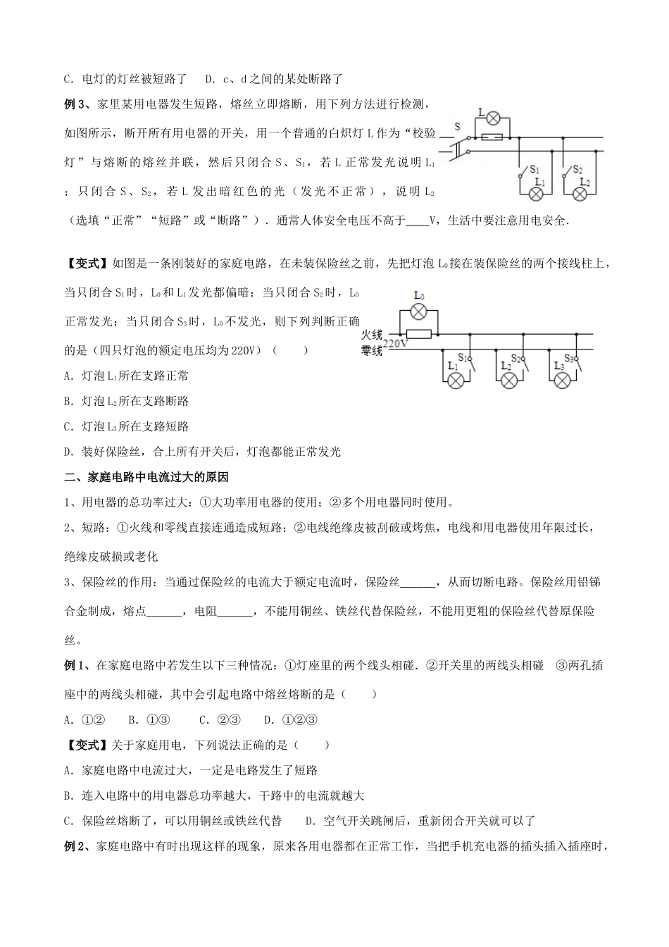 安徽省安庆市大观区中考物理一轮复习 第十二讲 家庭电路、电与磁讲义 新人教版试卷_第2页