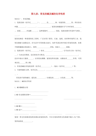九年级化学寒假补课资料 第九讲 常见的碱及碱的化学性质 人教新课标版试卷