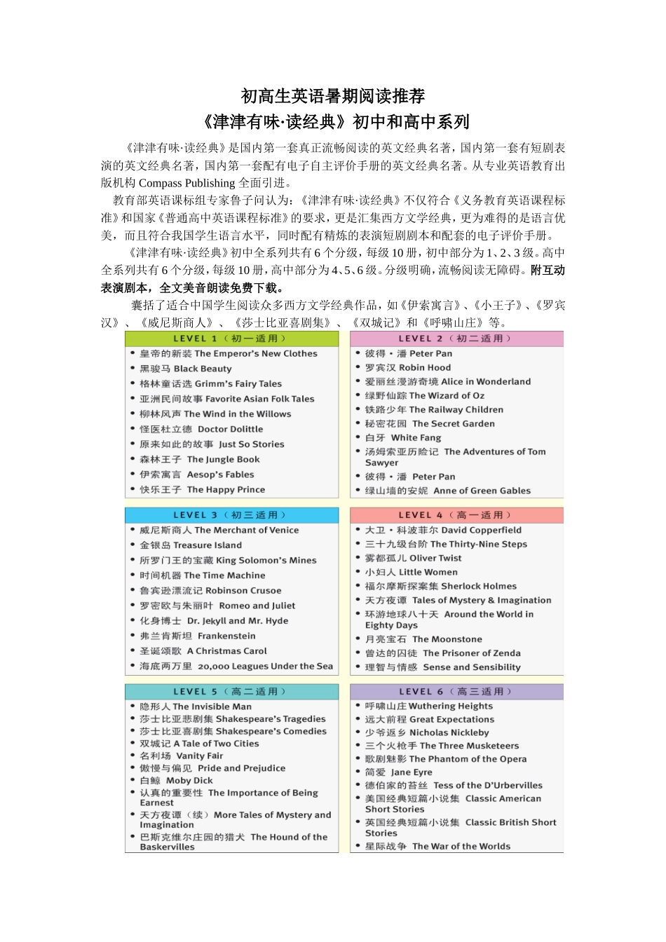 英语阅读暑期推荐_第1页