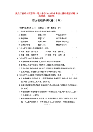 中考语文基础模拟试卷14(扫描版，无答案)试卷