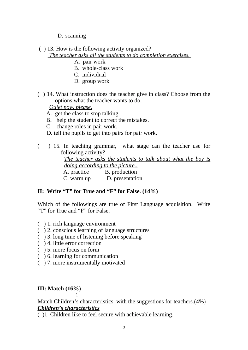 英语教学法模拟试题二_第3页