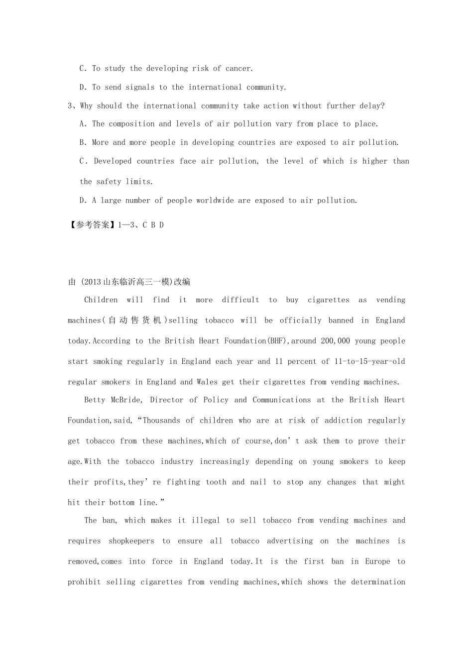 北京市朝阳区高考英语二轮复习 阅读理解精练(5) 试题_第3页