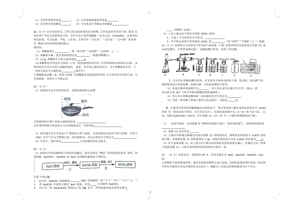 九年级化学下学期第一次模拟试卷(pdf) 0511224_第2页