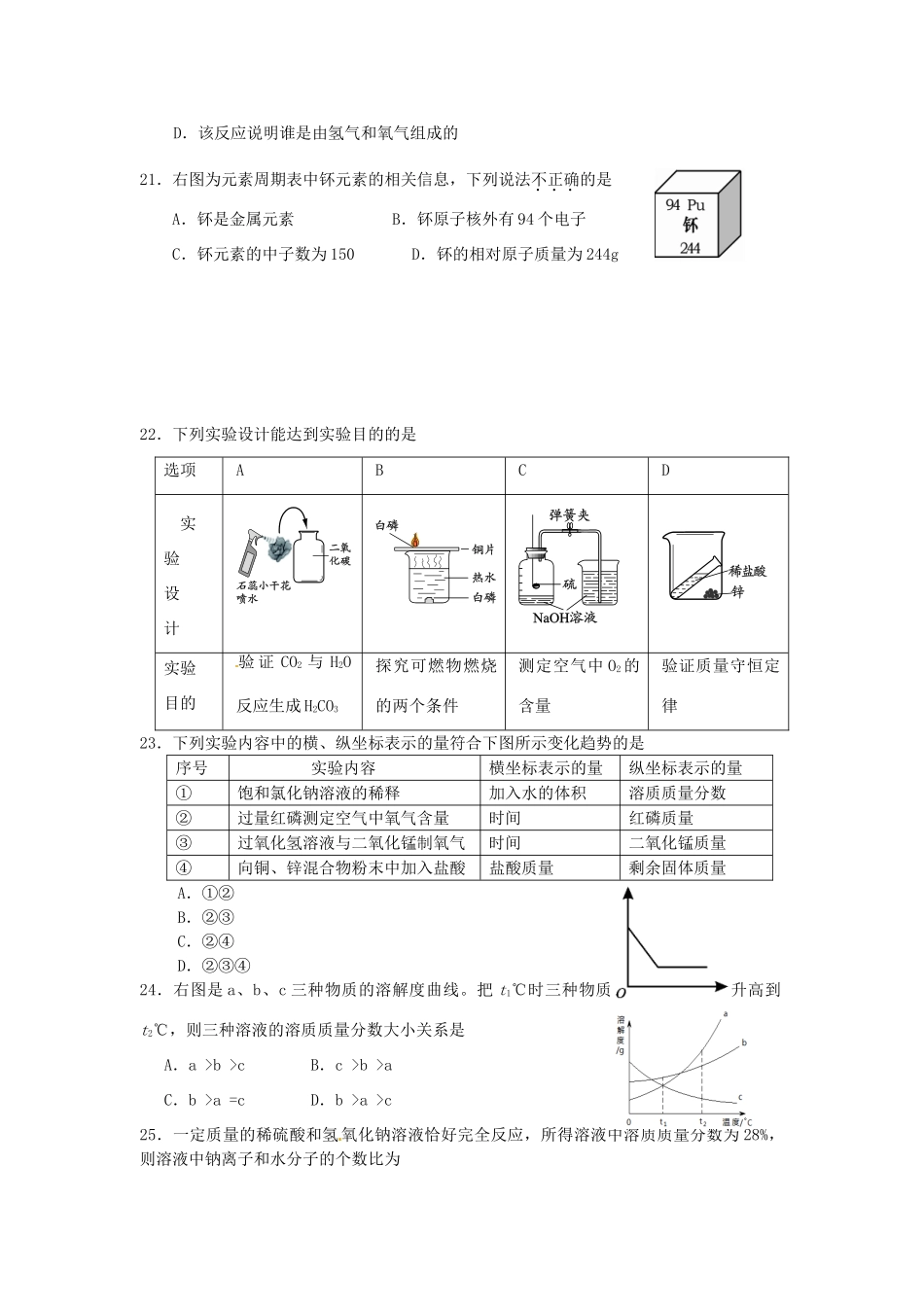 九年级化学3月月考试卷 新人教版试卷_第3页