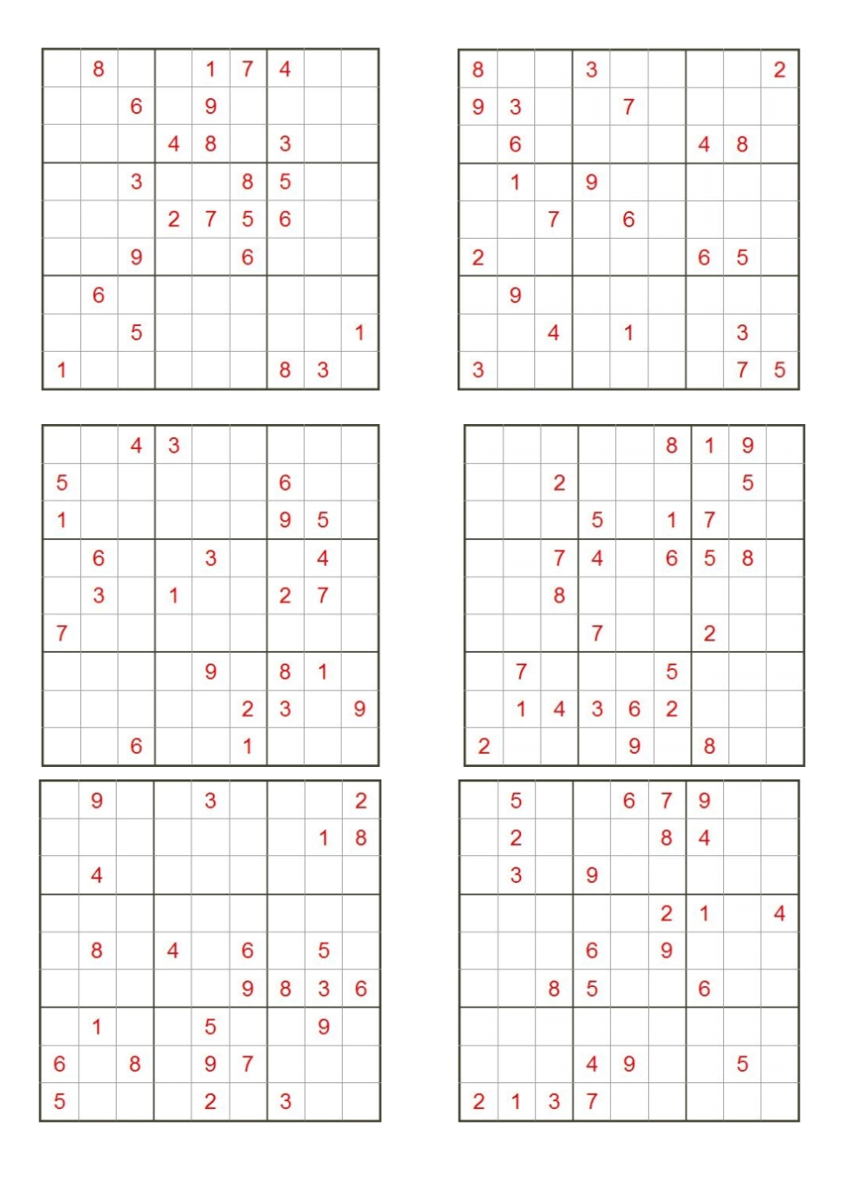 九宫格数独题目打印版无答案_第2页