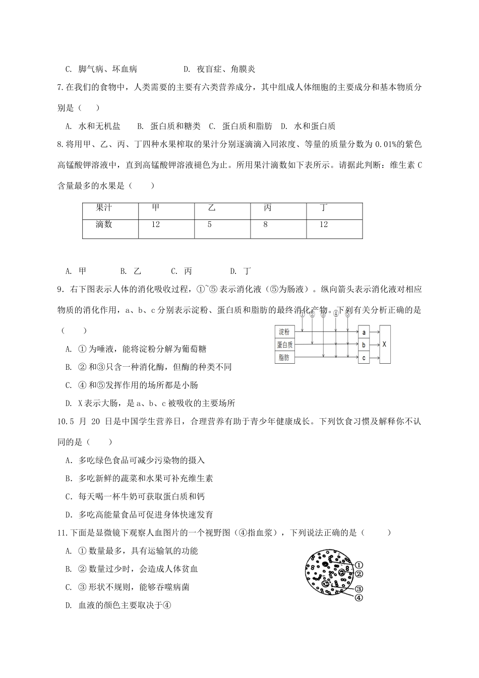 山东省日照市莒县七年级生物下学期期中试卷 新人教版试卷_第2页