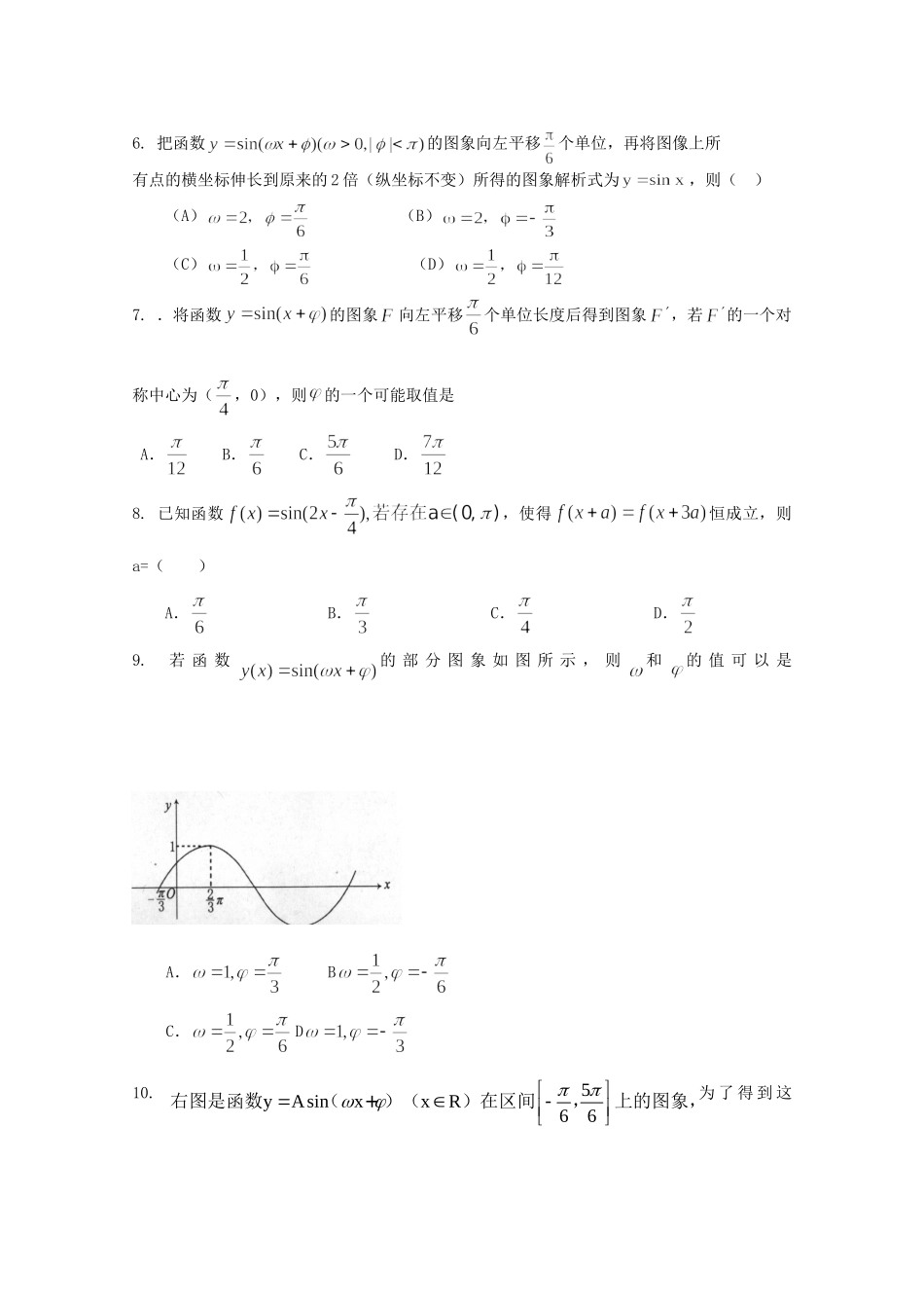 天津市高三数学 函数的图象单元测试 新人教A版试卷_第2页