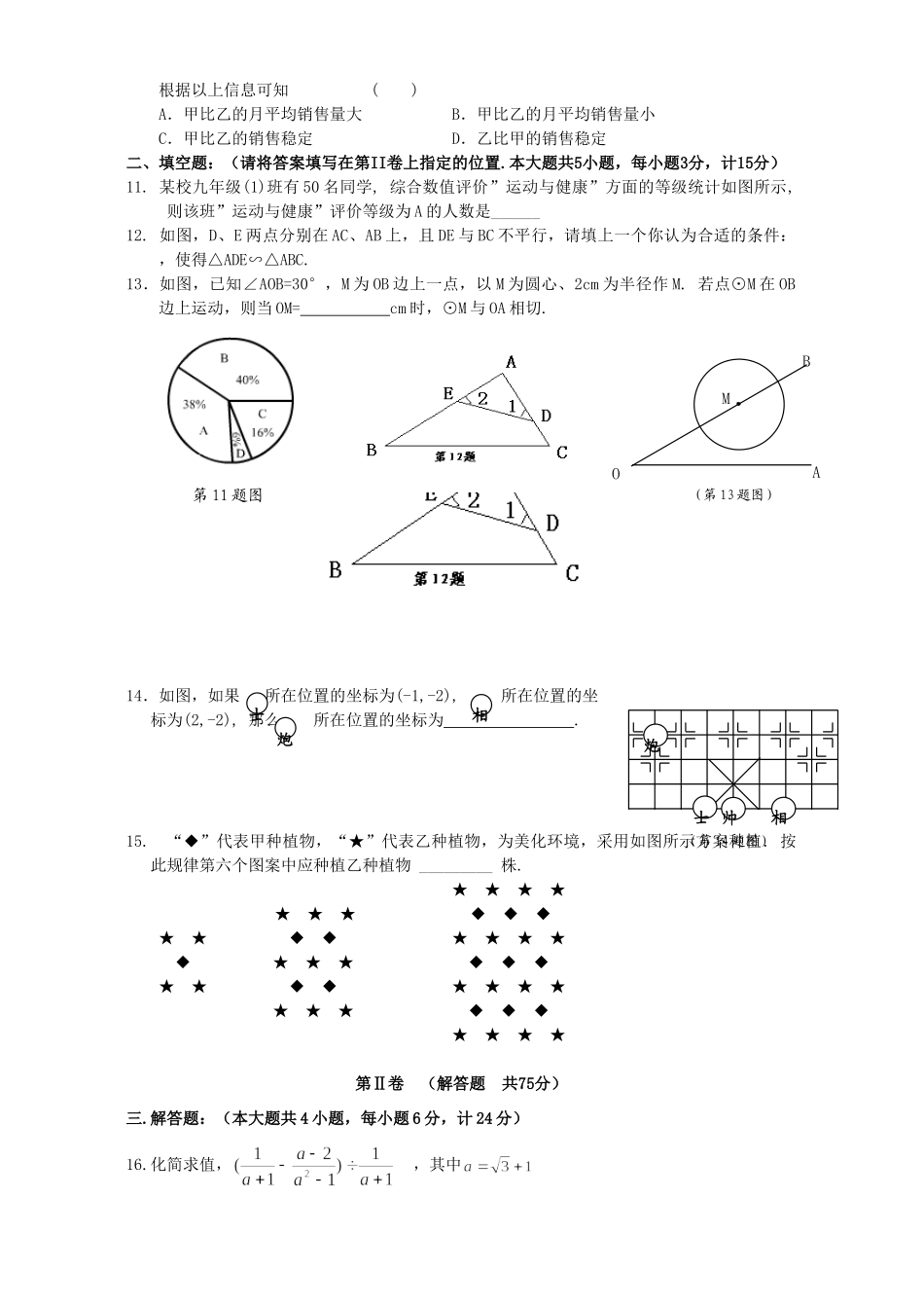 九年级数学四月份月考试卷试卷_第2页