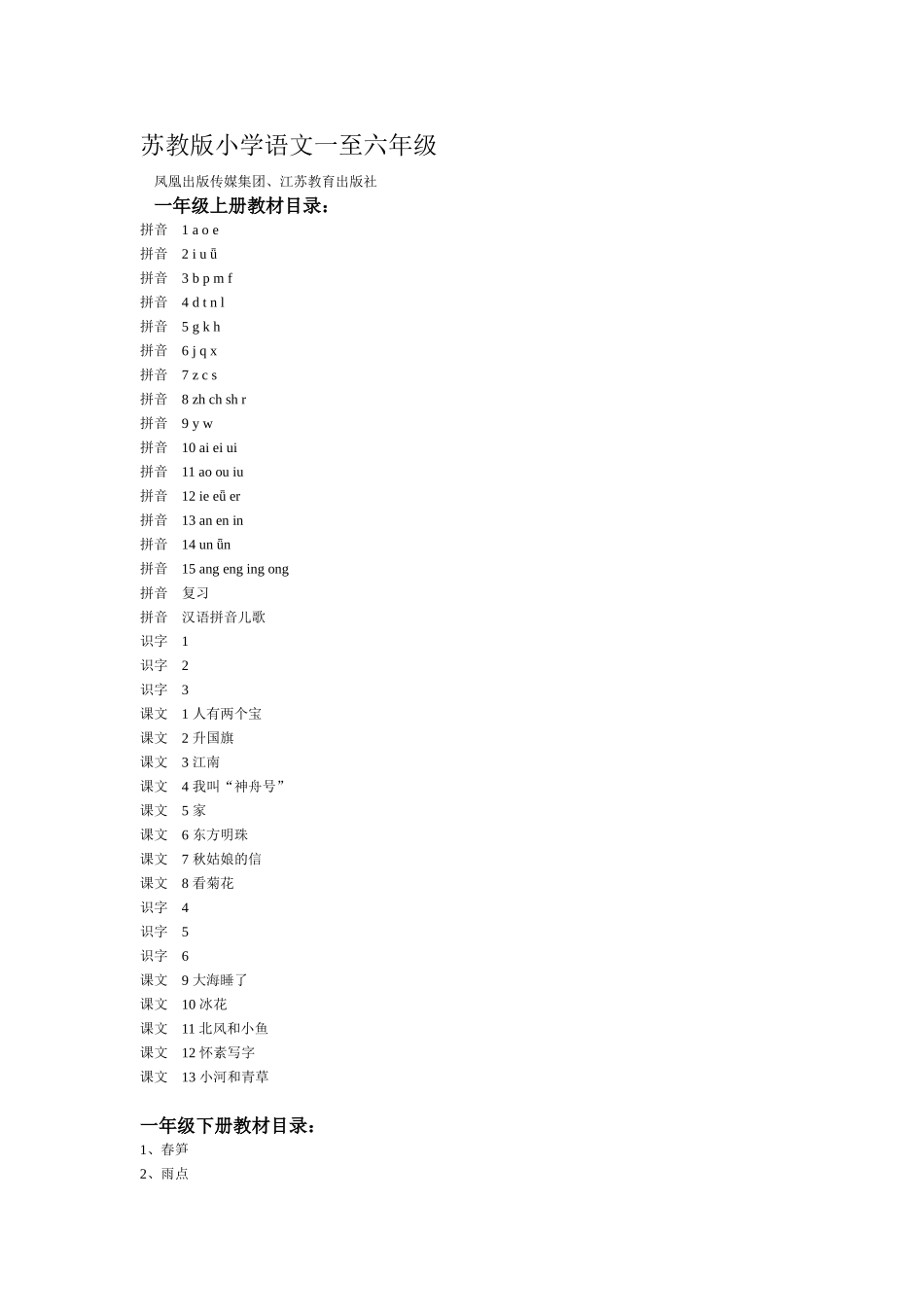 苏教版小学语文教材课文目录_第1页