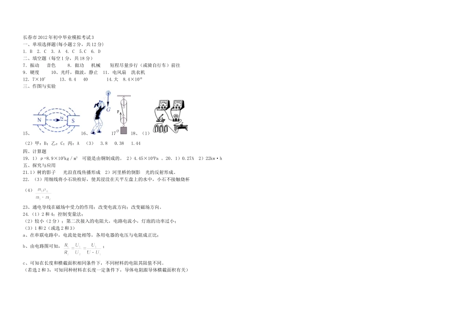 中考物理模拟考试卷(3)人教新课标版试卷_第3页