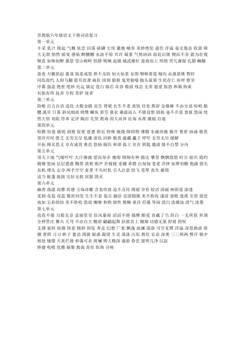 苏教版六年级语文下册词语复习_第1页
