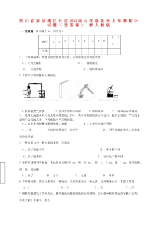 四川宜宾县横江片区届九年级化学上学期期中试卷 新人教版试卷