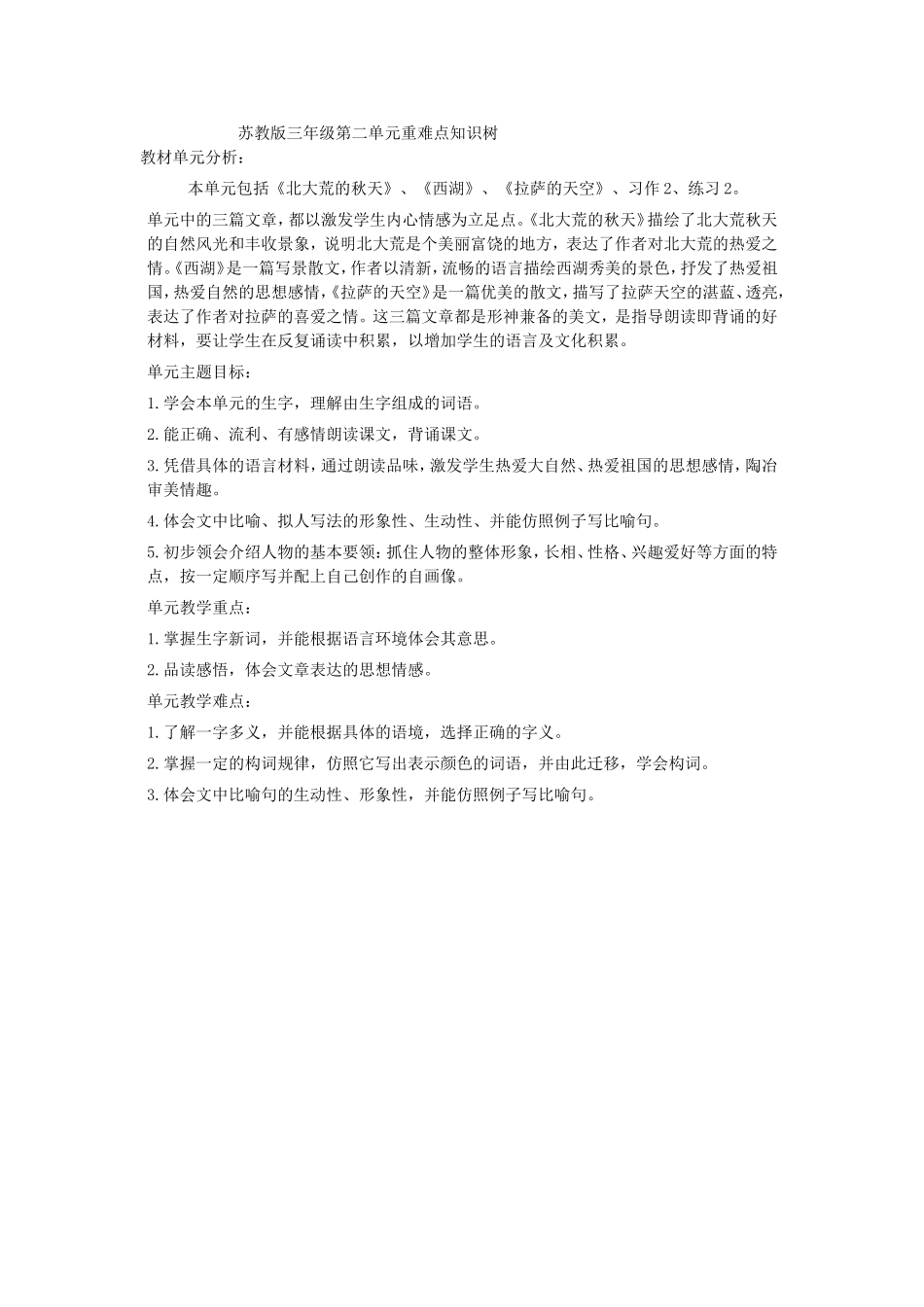 苏教版三年级第二单元重难点知识树_第1页