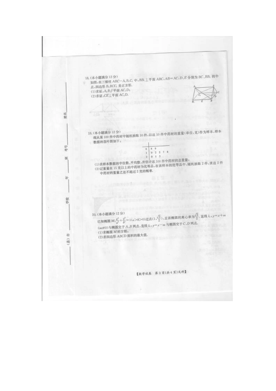 吉林省延边州高三数学3月仿真模拟考试卷 文试卷_第3页