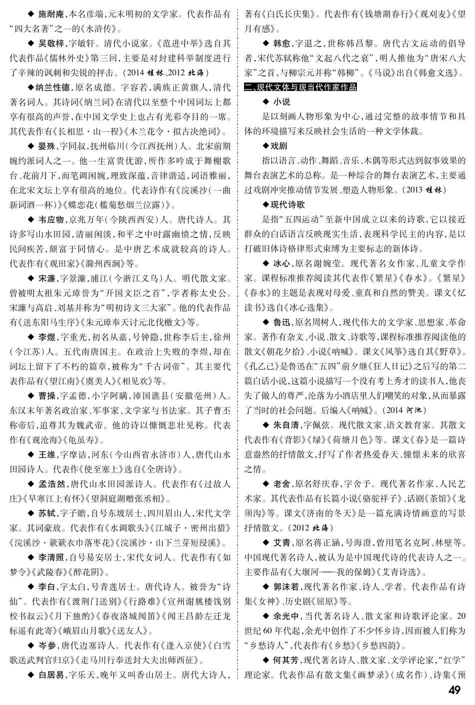 中考语文专题复习 第一部分 专题五 重要文学文化梳理(pdf) 语文版试卷_第2页