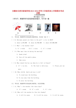 安徽省合肥市新城学校八年级英语上学期期末考试试卷试卷