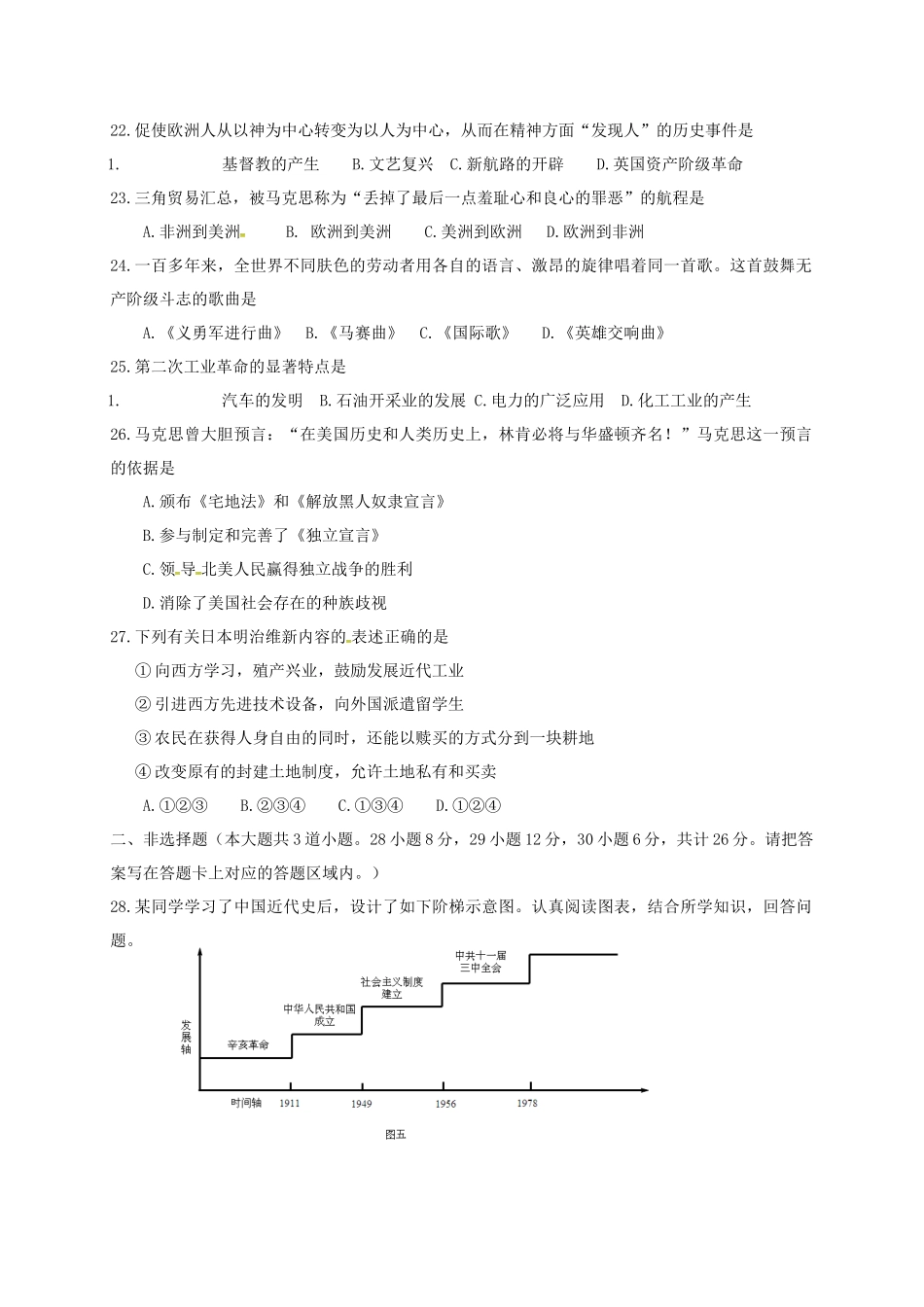 九年级历史毕业生学业升学统一试卷_第2页